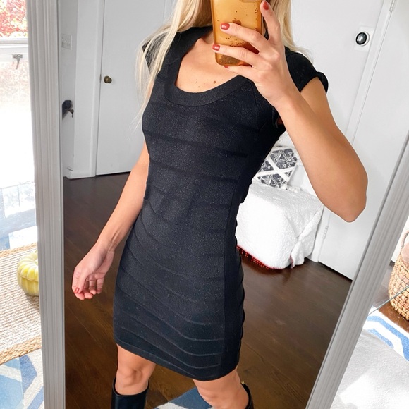 🖤 ATMOSPHERE BLACK SHIMMER SHORT SLEEVE FITTED DRESS! - Picture 2 of 11
